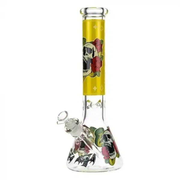 Beaker Ice Bong with Glow in the Dark Snake and Skull Print - Image 3