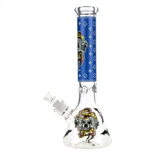 Beaker Ice Bong with Glow in the Dark Snake and Skull Print - Image 4