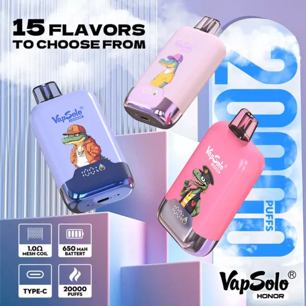 Vapsolo Honor 20000 Puffs 20k 15 Flavors Airflow Adjustable Vape - Image 3